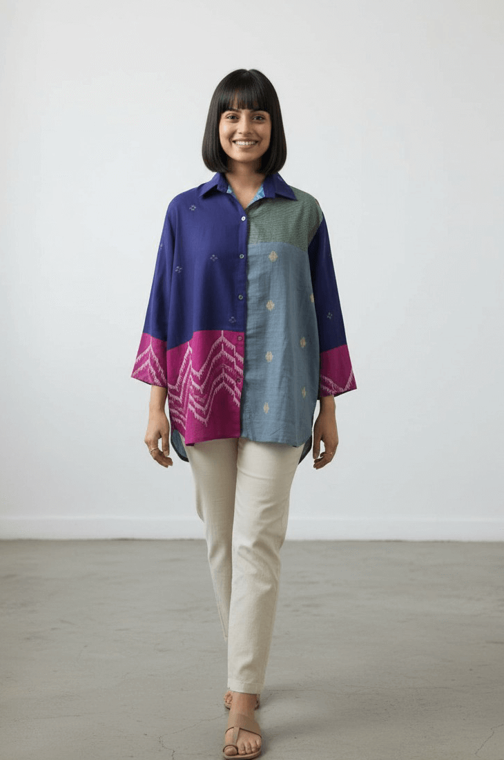 Midnight blue patchwork shirt