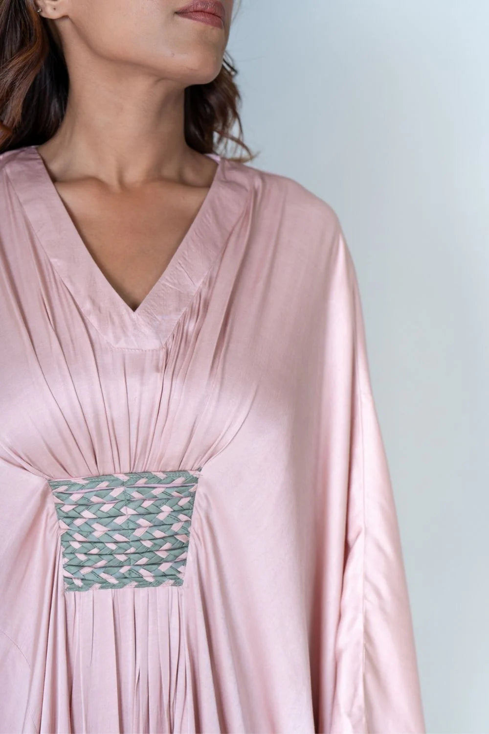 Baby pink braided long kaftan