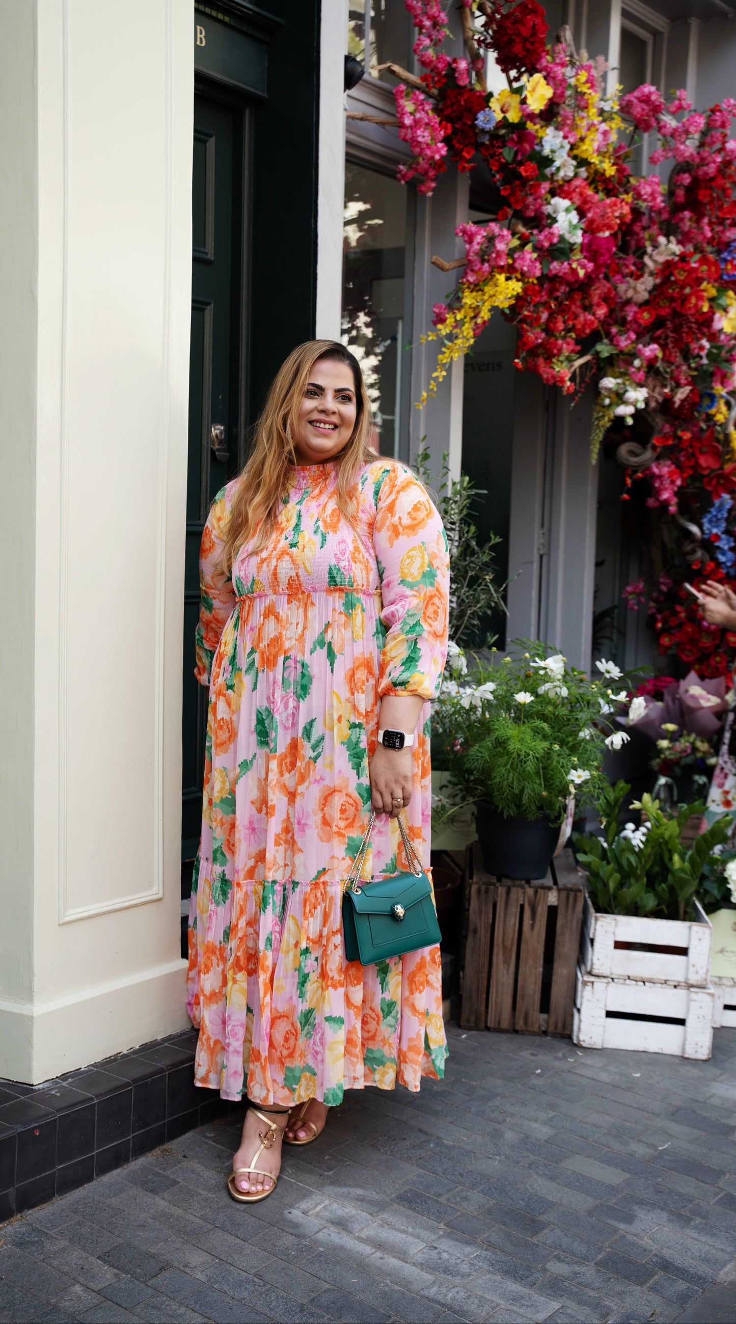 Pink fit and flare maxi dress