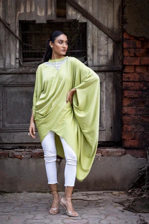 Embroidered drape tunic