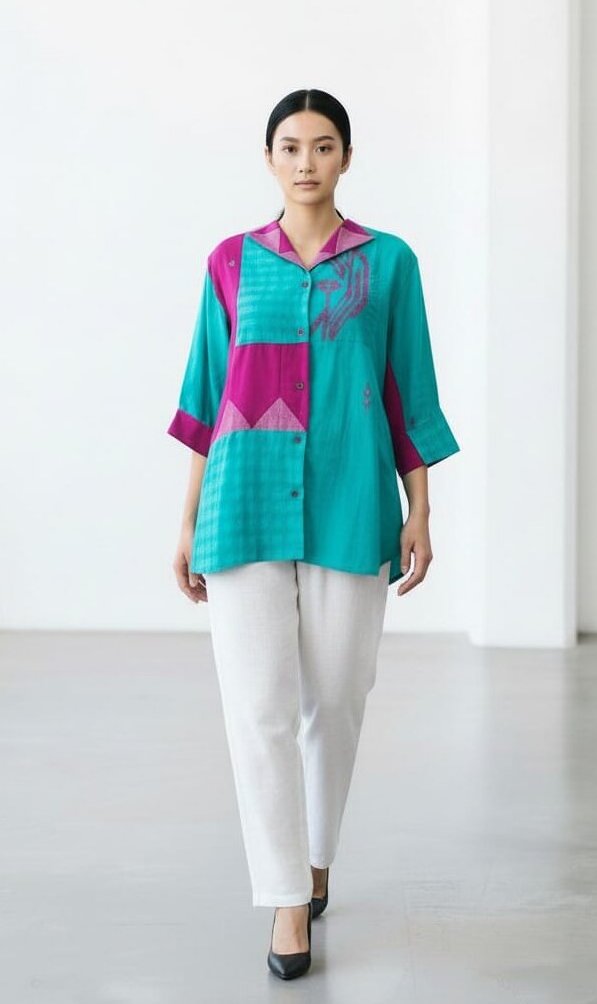 Turquoise patch shirt