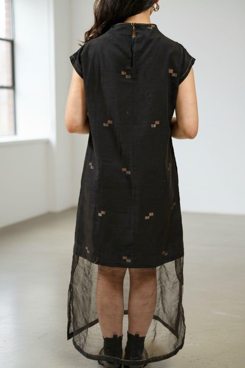 Black zari lotus jamdani dress