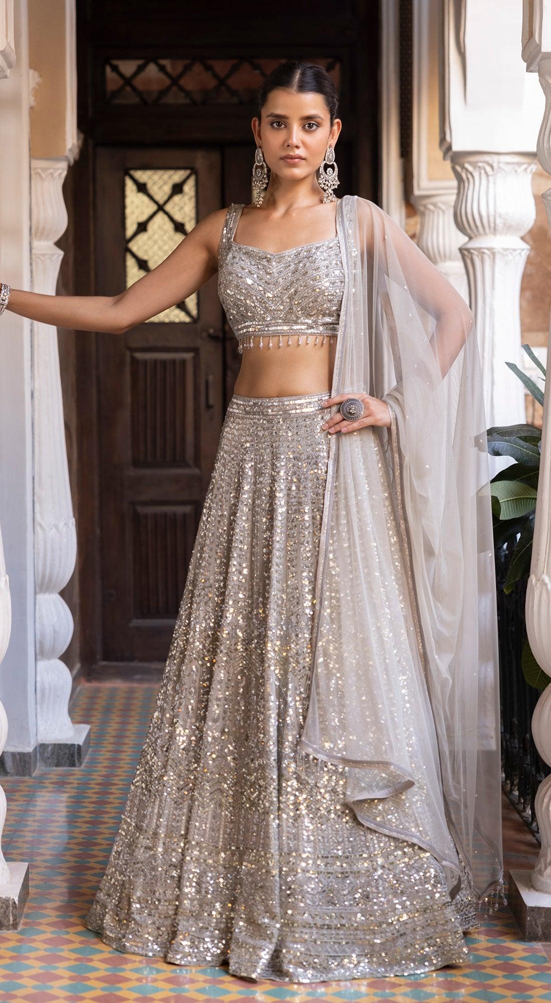 Beige Sequins lehenga