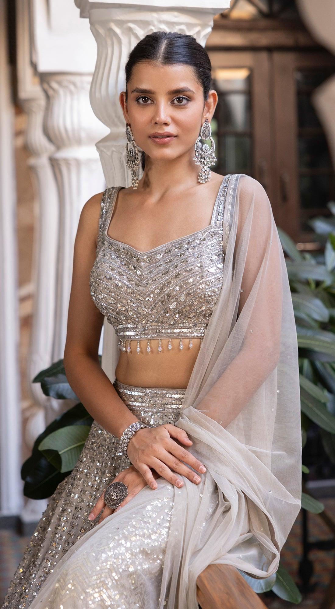 Beige Sequins lehenga