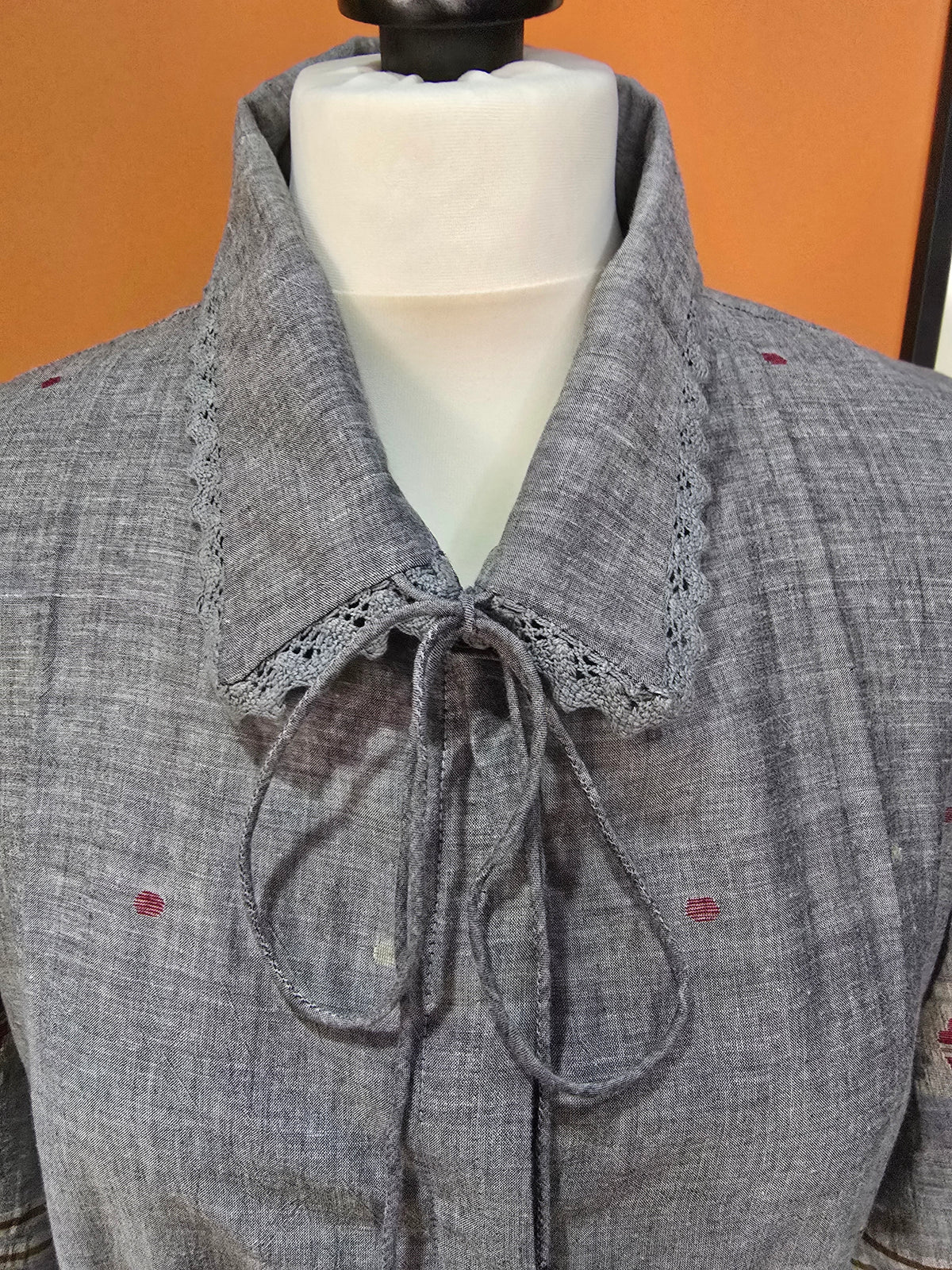 Grey red jamdani dress