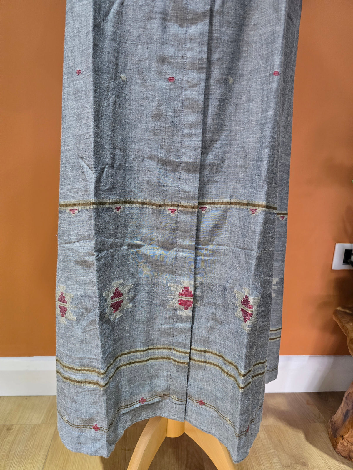 Grey red jamdani dress